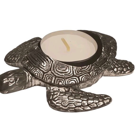 Yankee Candle Sea Turtle Silver Tea Light Candle Holder Retired 4" x 3.5" - Picture 2 of 14